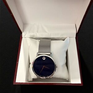 Movado Blue Dial with Silver Mesh Band